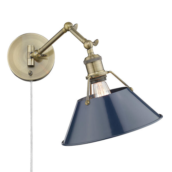 Orwell Aged Brass and Navy Blue One-Light Wall Sconce, image 3